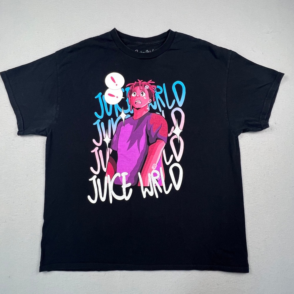 Juice Wrld T-Shirt Mens XL Black Anime Graphic Art Rap Tee Hip Hop Streetwear